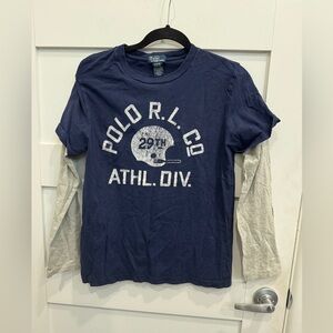 Polo by Ralph Lauren Blue and Light Gray Long Sleeve Tee